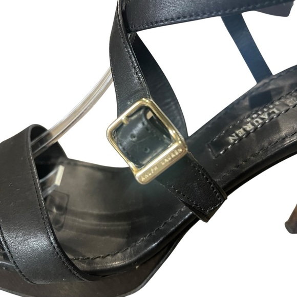 Ralph Lauren Collection Heels Size 10 Black Leather Strappy 4” Stiletto Open Toe - Picture 6 of 12